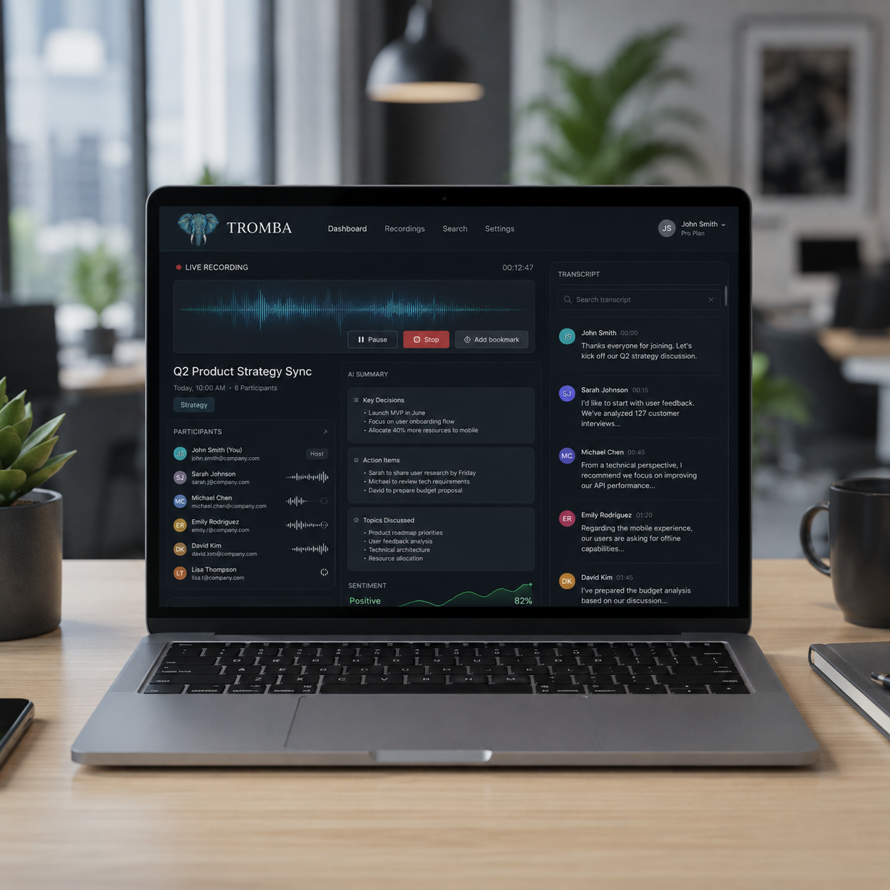 Notebook com a plataforma Tromba aberta