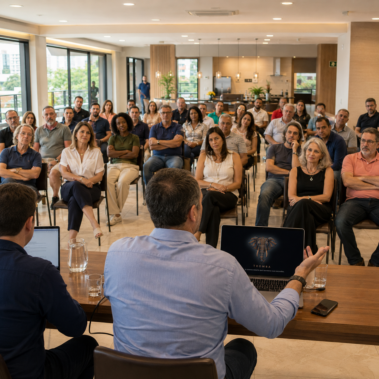 Assembleia de condomínio sendo registrada pela Tromba