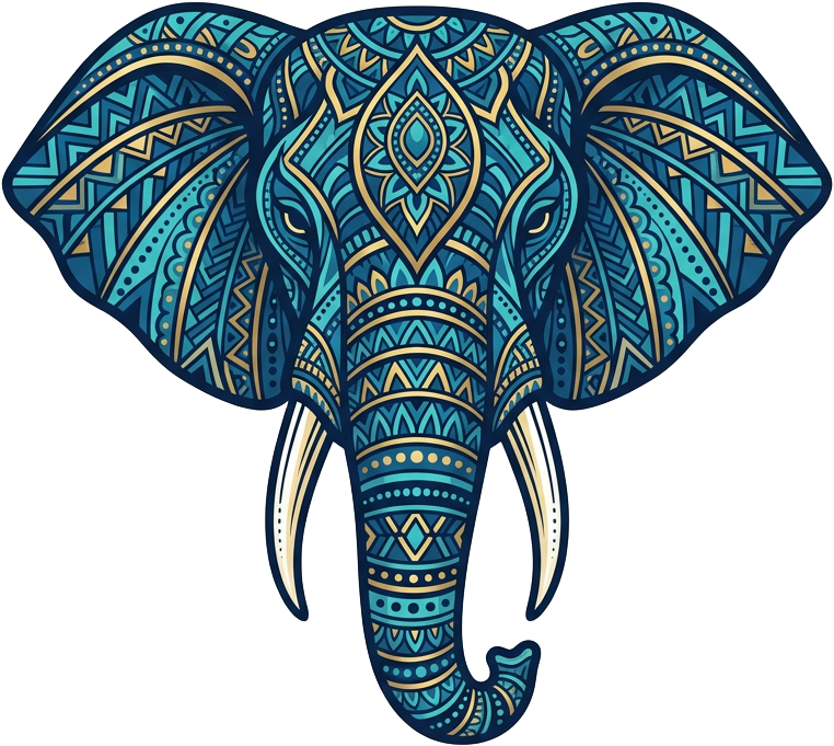 Ilustração frontal da cabeça de um elefante, símbolo da Tromba AI